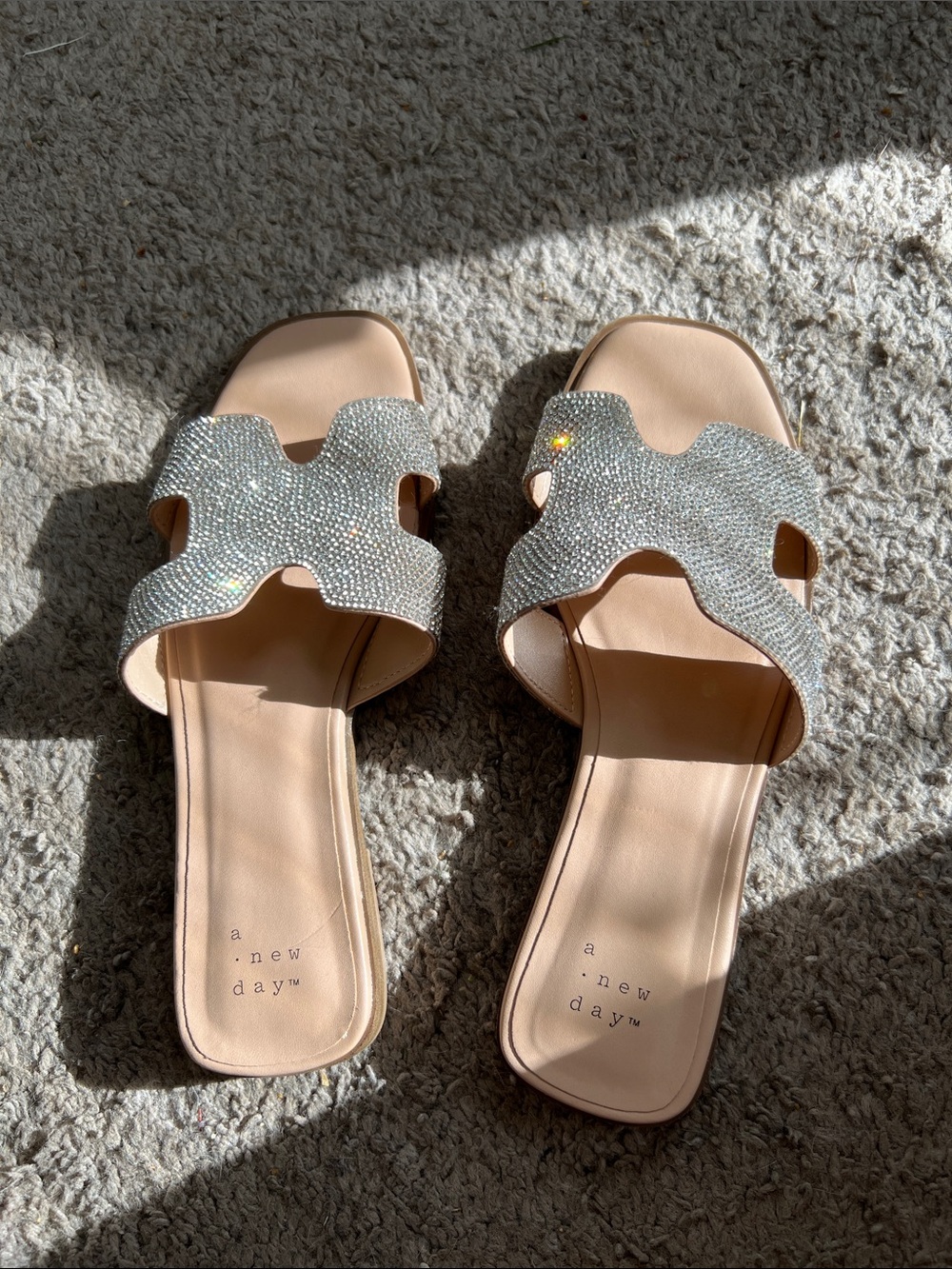 a new day Nude Slide Sandals with Silver Rhinestone Straps